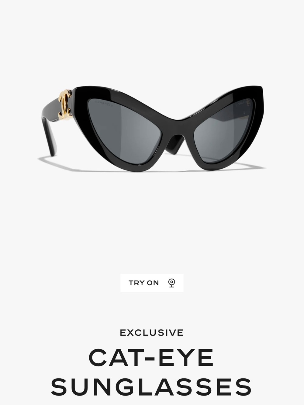ISO CHANEL Black Cat-Eye Sunglasses with Gold CC Detail